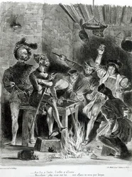 Mephistopheles und die Trinkgefährten, aus Goethes Faust, 1828 (Illustration)